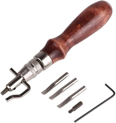 Leather Groover Tool,7 in 1 Adjustable Stitching Groover and Creasing Edge Beveler, Leather Carving Cutting Edge Tools for Leathercraft Work