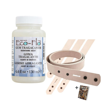 T a n d y Leather Craftsman Belt Blank 1-1/2inX48in & Eco Flo Gum Tragacanth 4.4 Floz - Natural VegTan Leather Strap & Clear Gloss Burnishing Gum for Tandy Leather Working Kit, Ebook