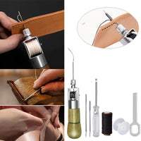 Professional Leather Sewing Awl Kit with Wooden Handle and Stainless Steel Needle, Quick Machine Sewing Tool for Precise Stitching, for DIY Craft Repairs
