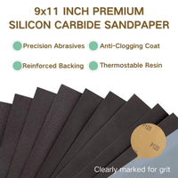 Sandpaper Assortment 6 x 6Inch Wet Dry Sandpaper, 120/180/240/320/400/600/800/1000 Grit Sander Sheets for Wood, Metal, Automotive Sanding and Polishing, 18 Sheets (9 x 11 Inch,)
