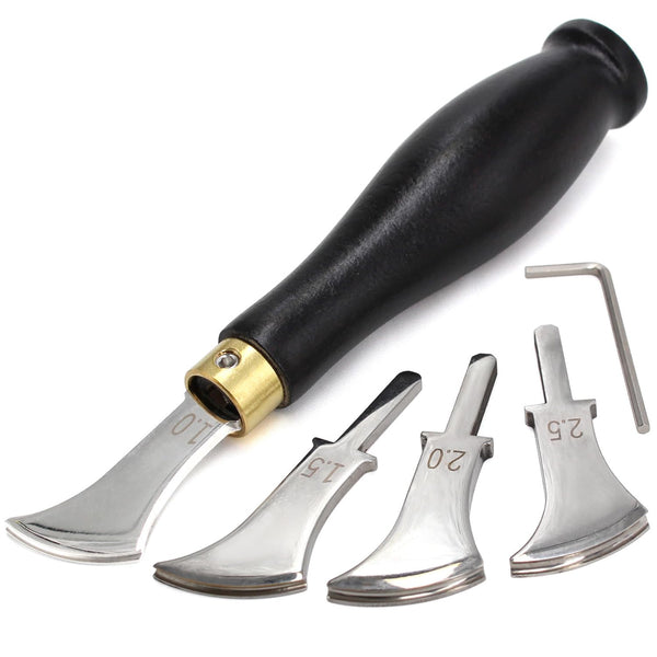 SiiRo 4pcs/Set Leather Edge Creaser, 1.0mm,1.5mm,2.0mm,2.5mm Stainless Steel Leather Edge Tool for Leather Working, Leather Edge Crafting Tool with Wood Handle