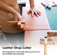 Leather Strap Cutter, Adjustable Wood Handle Tool with 5 Blades for Leather Wood Strips Professional DIY Craft Cutting Tool