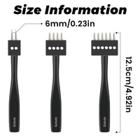 Leather Hole Punch, Prong Punch, Black Hole Punch Tool 5mm, 2/4/6 Lacing Stitching Punch, Round Hole Prong Stitching Chisel Set Leather Working Tools for Leathercraft