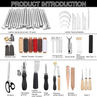 Leather Working Tools Leather Craft Tools for Carving Stamping Sewing Punching Cutting with Custom Storage Bag Professional Tooling Kit for Crafting, Repair & DIY Projects