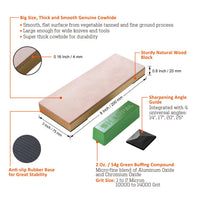 205H Double-sided Leather Strop (Genuine Cowhide) 13.2" x 2.4" Kit with 2 Oz. Polishing Compound & Angle Guide, Knife Stropping Block for Sharpening & Honing Knives tools, Woodcarving Chisels