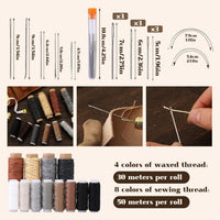Leather Tooling Kit, Practical Leather Working Tools with Beveler, Groover, Stitching Punch Sewing Thread and Needles - Comes with Roll Bag and Manual