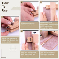Leather Strap Cutter, Adjustable Wood Handle Tool with 5 Blades for Leather Wood Strips Professional DIY Craft Cutting Tool