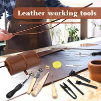 Leather Tooling Kit, Practical Leather Working Tools with Beveler, Groover, Stitching Punch Sewing Thread and Needles - Comes with Roll Bag and Manual