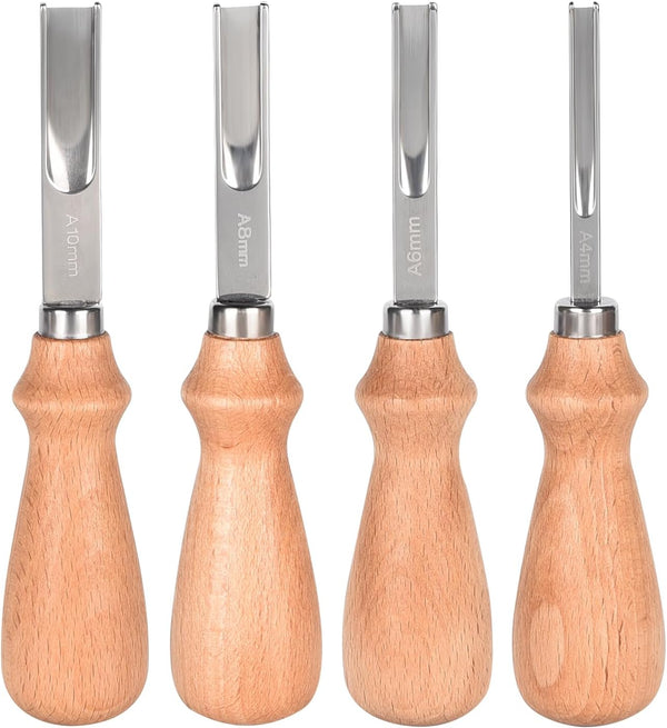 Leather Edge Skiving Beveler Tool Set 4mm ,8mm  Leather Edge Trimmer with Wooden Handle Leather Skiver for DIY Crafts Projects Leather Thinning Crafting Cutting Tools