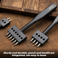 Leather Hole Punch, Prong Punch, Black Hole Punch Tool 5mm, 2/4/6 Lacing Stitching Punch, Round Hole Prong Stitching Chisel Set Leather Working Tools for Leathercraft