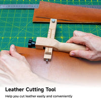 Leather Strap Cutter, Adjustable Wood Handle Tool with 5 Blades for Leather Wood Strips Professional DIY Craft Cutting Tool