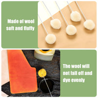 6pcs Pack Wool Daubers Ball Brush Leather Dye Tool with Metal Handle for Dying, Staining, DIY Crafts, Shoe Shine Polish