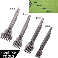 Leather Craft Kits Pricking Irons，Profession Diamond Lacing Stitching Chisel Set 4mm（1/2/4/6 Prong） DIY Home or Craft Projects，3/4/5/6mm Options, nophike Tools (4 MM)