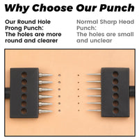 Leather Hole Punch, Prong Punch, Black Hole Punch Tool 5mm, 2/4/6 Lacing Stitching Punch, Round Hole Prong Stitching Chisel Set Leather Working Tools for Leathercraft
