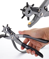 UNCO- Leather Hole Punch Tool, 6 Different Hole Sizes (5/64", 3/32", 7/64", 1/8", 5/32", 3/16"), Durable Hole Punch for Watch Bands, Straps, Dog Collars, Saddles, Shoes, Fabric, DIY Craft Projects