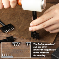 Leather Hole Punch, Prong Punch, Black Hole Punch Tool 5mm, 2/4/6 Lacing Stitching Punch, Round Hole Prong Stitching Chisel Set Leather Working Tools for Leathercraft