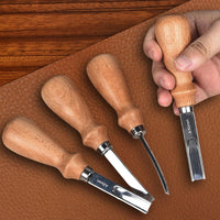 Leather Edge Skiving Beveler Tool Set 4mm ,8mm  Leather Edge Trimmer with Wooden Handle Leather Skiver for DIY Crafts Projects Leather Thinning Crafting Cutting Tools