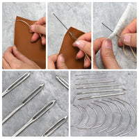 Leather Sewing Kit, Professional Leather Repair Kit with Upholstery Thread, Sewing Awl Hand Sewing Punch Stitching Needles for Craft DIY Tool (A Style)