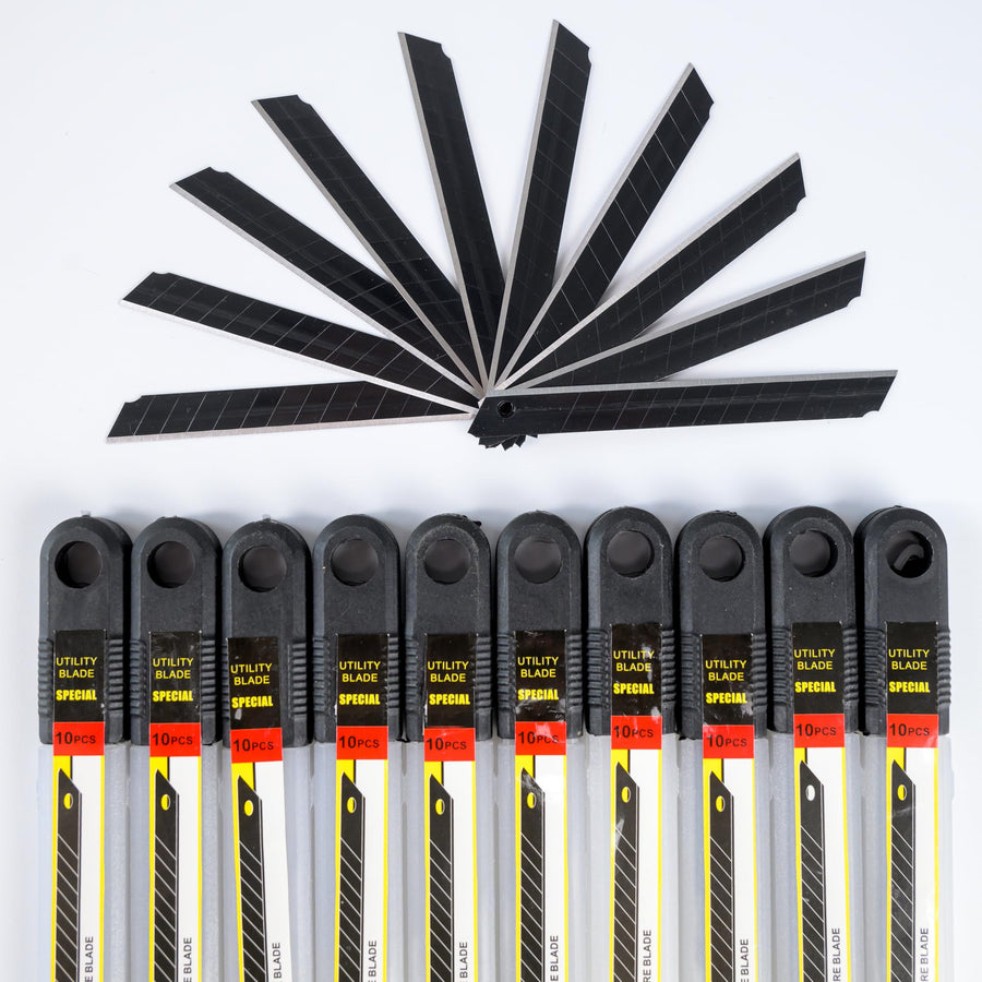 TANOSHII 9mm Utility Knife Blades, 100-Pack, SK5 Blackened Steel Replacement Blade, Snap off Blades for Retractable Box Cutters and Knife, SK5 Blades in Bulk Pack. 10pcs x 10
