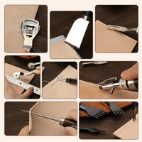 Leather Tooling Kit, Practical Leather Working Tools with Beveler, Groover, Stitching Punch Sewing Thread and Needles - Comes with Roll Bag and Manual