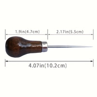 1pc Premium Gourd-Shaped Solid Steel Awl Needle Tip - Multi-Purpose Sewing, Leather Craft And Footwear Repair Tool Kit, Round Handle And Wooden Handle - Durable Uncoated Metal Construction for Professional Binding And Positioning Drilling