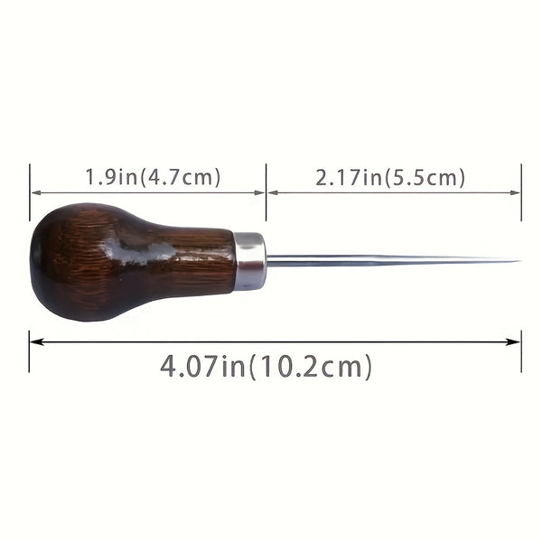 1pc Premium Gourd-Shaped Solid Steel Awl Needle Tip - Multi-Purpose Sewing, Leather Craft And Footwear Repair Tool Kit, Round Handle And Wooden Handle - Durable Uncoated Metal Construction for Professional Binding And Positioning Drilling