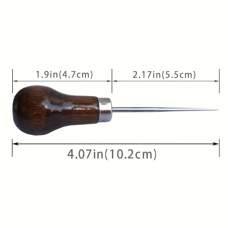 1pc Premium Gourd-Shaped Solid Steel Awl Needle Tip - Multi-Purpose Sewing, Leather Craft And Footwear Repair Tool Kit, Round Handle And Wooden Handle - Durable Uncoated Metal Construction for Professional Binding And Positioning Drilling