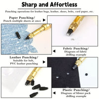 Versatile Japanese Screw Punch Tool with Adjustable Tips for Creating Holes in Leather And Paper, Featuring Six Different Sizes. Ideal for Bookbinding And Sewing Leather, This Belt Hole Puncher Comes with a Handle