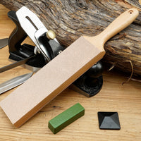 205H Double-sided Leather Strop (Genuine Cowhide) 13.2" x 2.4" Kit with 2 Oz. Polishing Compound & Angle Guide, Knife Stropping Block for Sharpening & Honing Knives tools, Woodcarving Chisels
