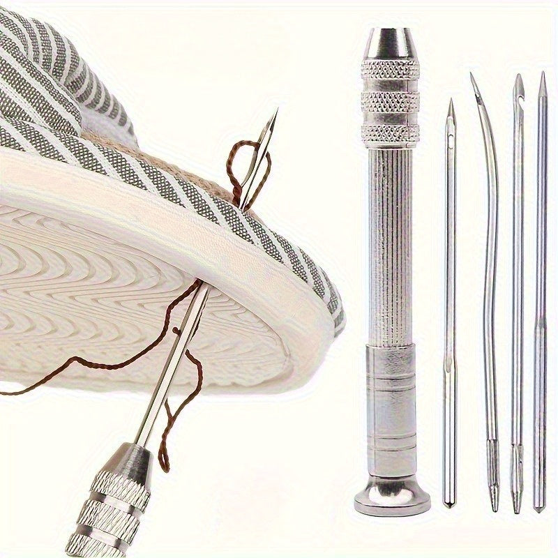 1set Leather Sewing Awl Set Replaceable Multifunctional Shoes Repair Tool Kit Punch Stitching Needles DIY Sewing Leathercraft, Sewing Kit for Children, Utility Tool