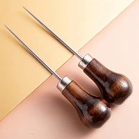1pc Premium Gourd-Shaped Solid Steel Awl Needle Tip - Multi-Purpose Sewing, Leather Craft And Footwear Repair Tool Kit, Round Handle And Wooden Handle - Durable Uncoated Metal Construction for Professional Binding And Positioning Drilling