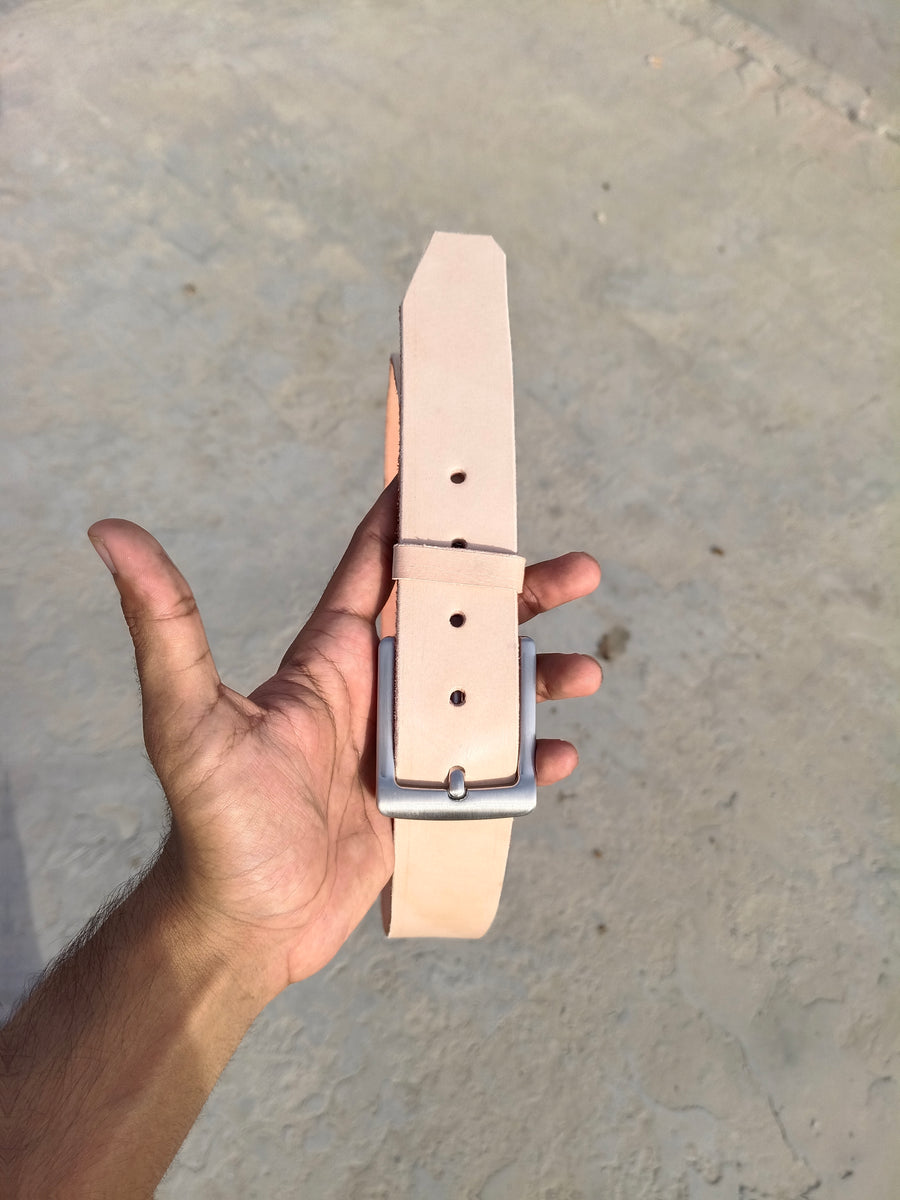 Veg belt strap cow 4mm×38mm×45 inch with holes and loop ( without buckle)